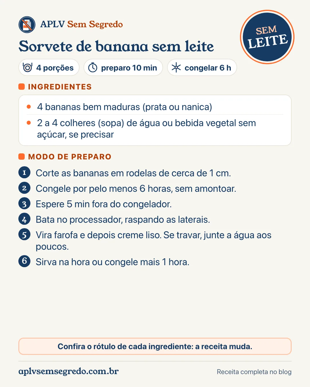 Receita de sorvete sem leite de banana: ingredientes e modo de preparo em um cartão